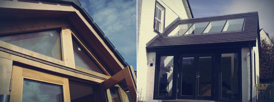 Oak frame extension & pitched roof velux single storey extension